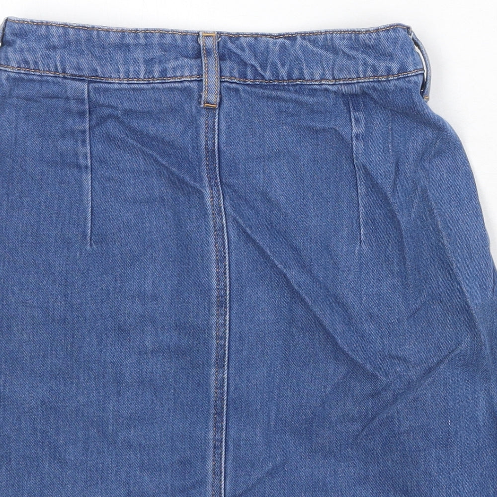 H&M Womens Blue Cotton Mini Skirt Size 6 Button