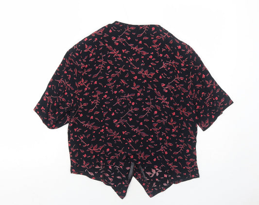 Nightingales Womens Black Geometric Viscose Basic Button-Up Size 14 V-Neck - Leaf Print