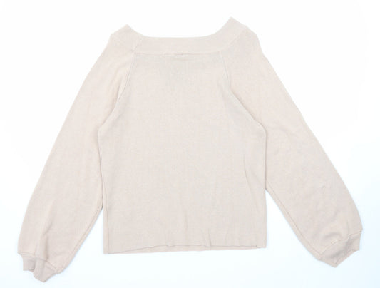 Basic Womens Pink Boat Neck Cotton Pullover Jumper Size L