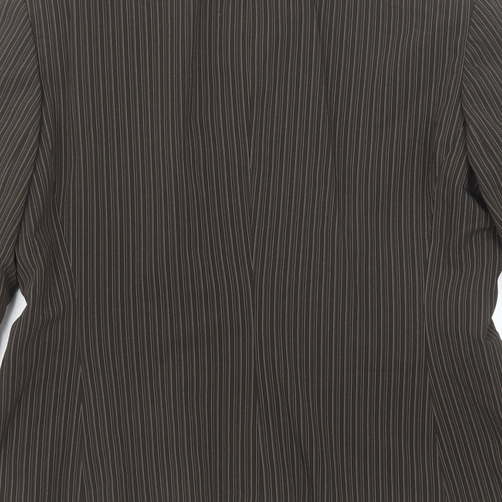 Brand and care label for Mexx women’s brown striped polyester jacket suit jacket, size UK 16
