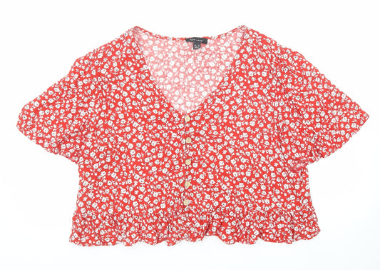 Womens UK Size 16 New Look Red Basic Button-Up