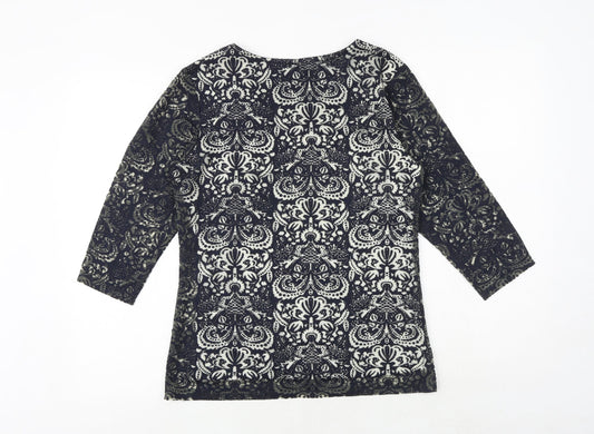 Epilogue Womens Blue Geometric Viscose Basic T-Shirt Size 10 Round Neck