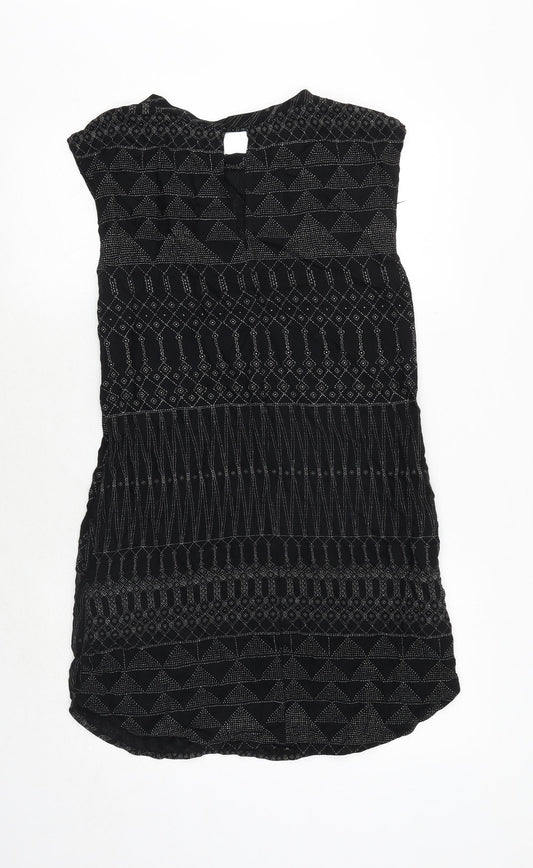 H&M Womens Black Geometric Viscose A-Line Size 6 Round Neck Pullover