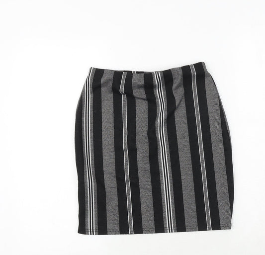 New Look Womens Black Striped Polyester Bandage Skirt Size 8