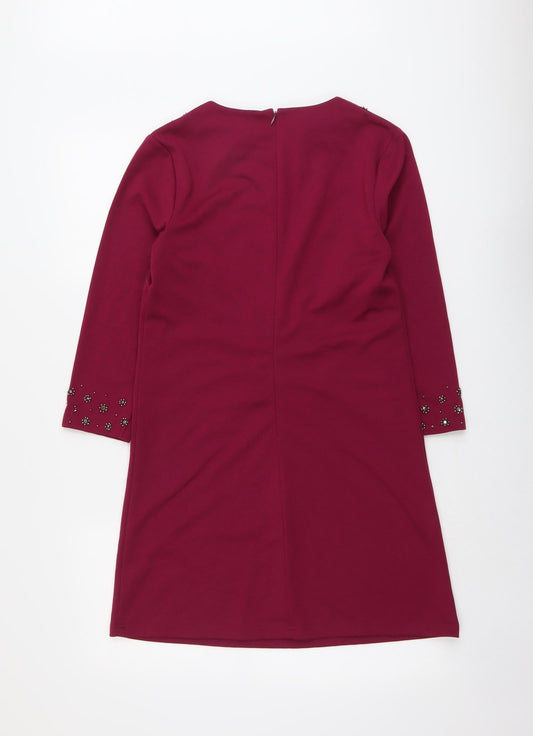 Warehouse Womens Purple Polyester A-Line Size 12 Round Neck Zip