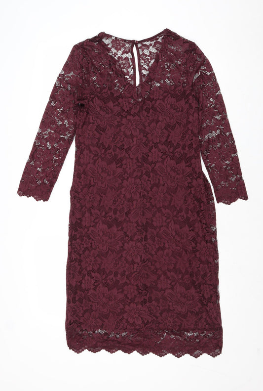 H&M Womens Purple Floral Polyamide A-Line Size M V-Neck Button