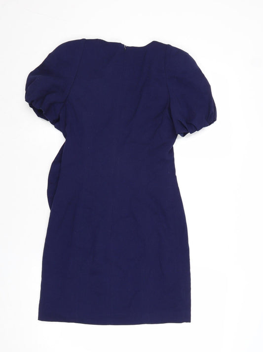 French Connection Womens Blue Viscose A-Line Size 6 V-Neck Zip