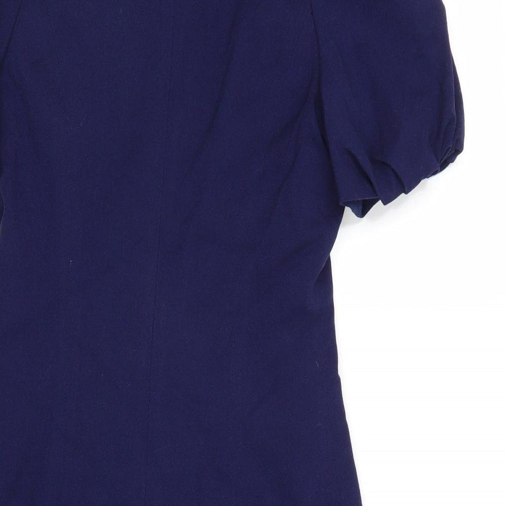 French Connection Womens Blue Viscose A-Line Size 6 V-Neck Zip