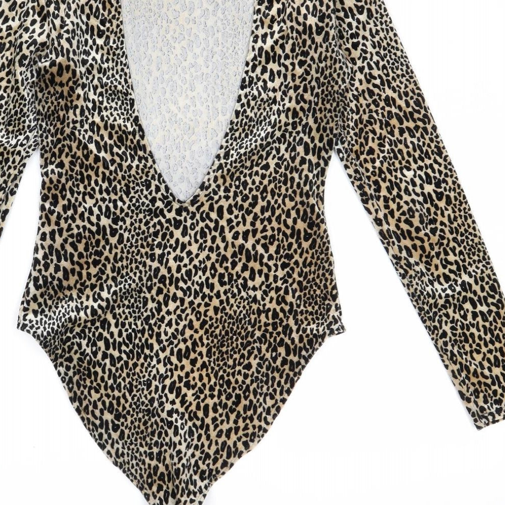 Divided by H&M Womens Multicoloured Animal Print Polyester Bodysuit One-Piece Size M Hook & Eye - Leopard Print