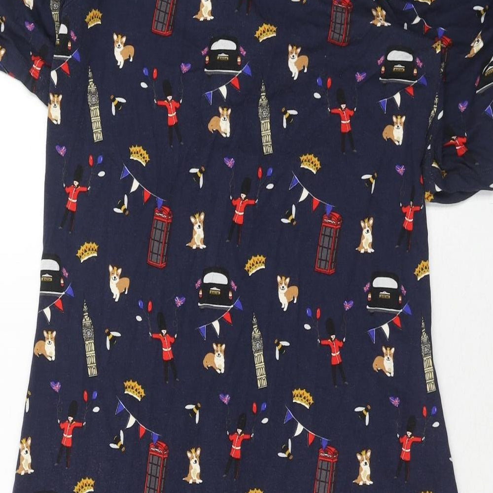 NEXT Womens Blue Geometric Viscose Trapeze & Swing Size 10 V-Neck Pullover - London Icons