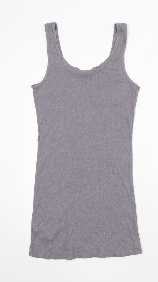 Miss Selfridge Womens Grey Cotton Tank Dress Size 12 Round Neck Pullover