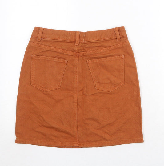 New Look Womens Brown Cotton A-Line Skirt Size 8 Zip