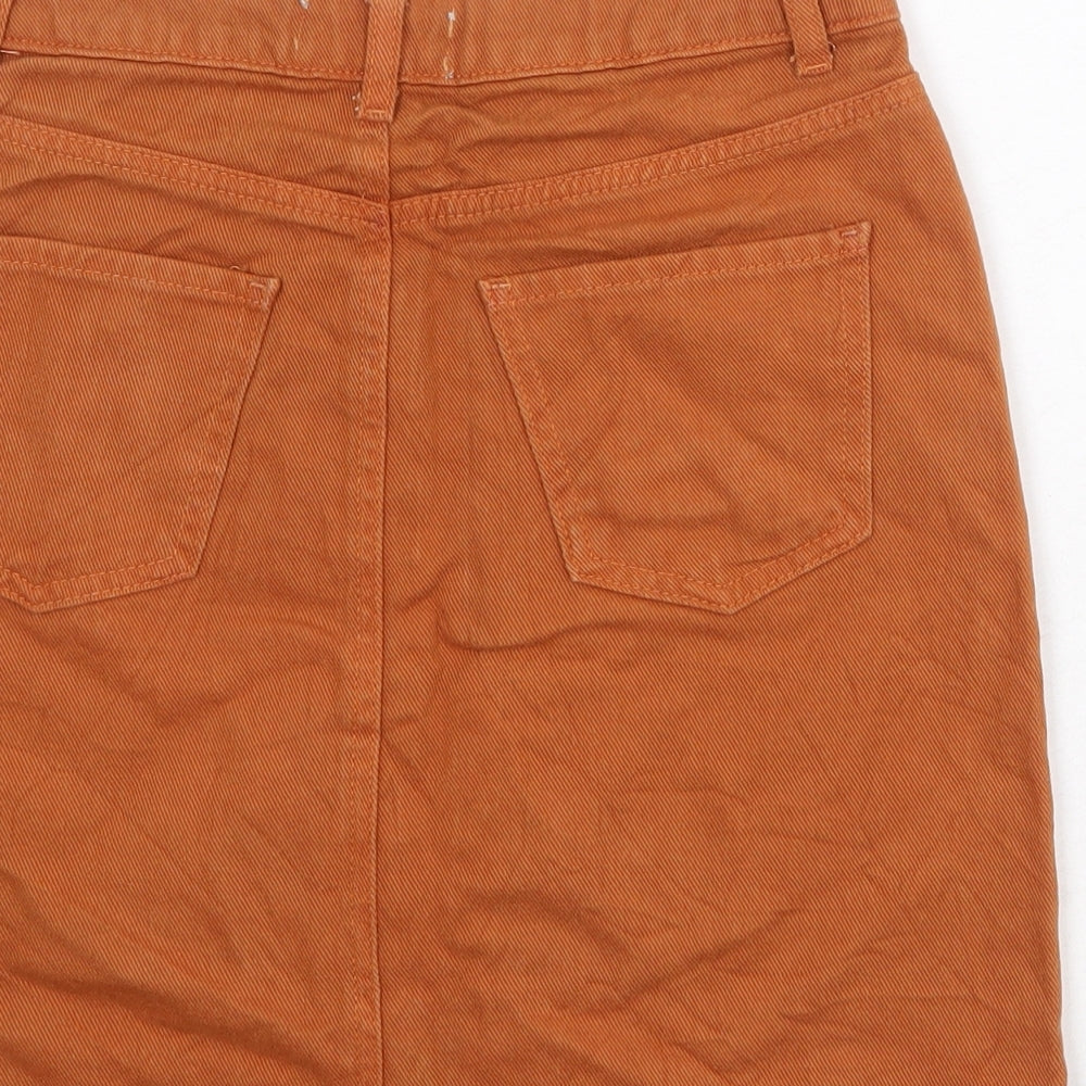 New Look Womens Brown Cotton A-Line Skirt Size 8 Zip