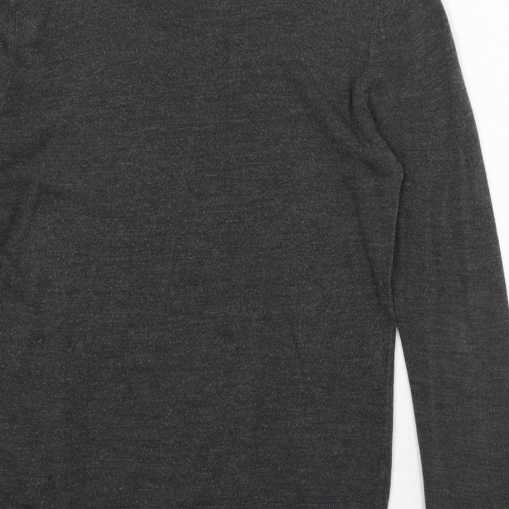 Atlantic Bay Mens Grey V-Neck Acrylic Pullover Jumper Size L Long Sleeve