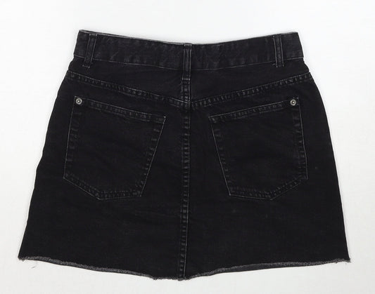 Bershka Womens Black Cotton Mini Skirt Size 8 Zip