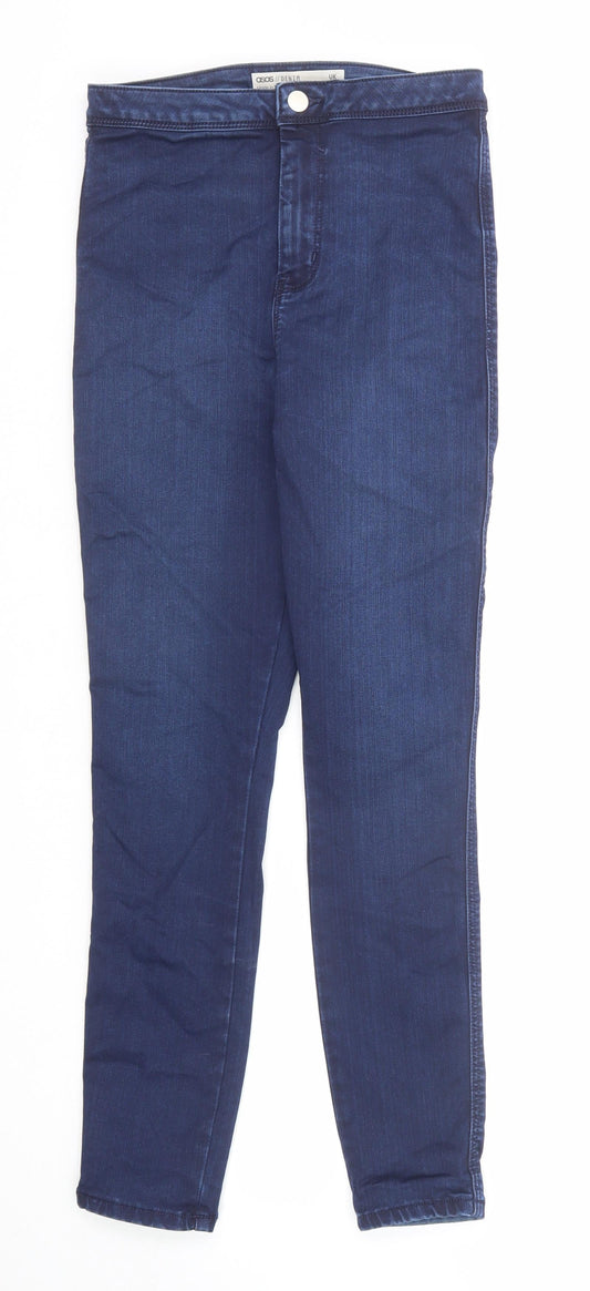 Additional front view of ASOS women’s blue cotton jegging jeans, size UK 28, in, 32-inch leg regular button