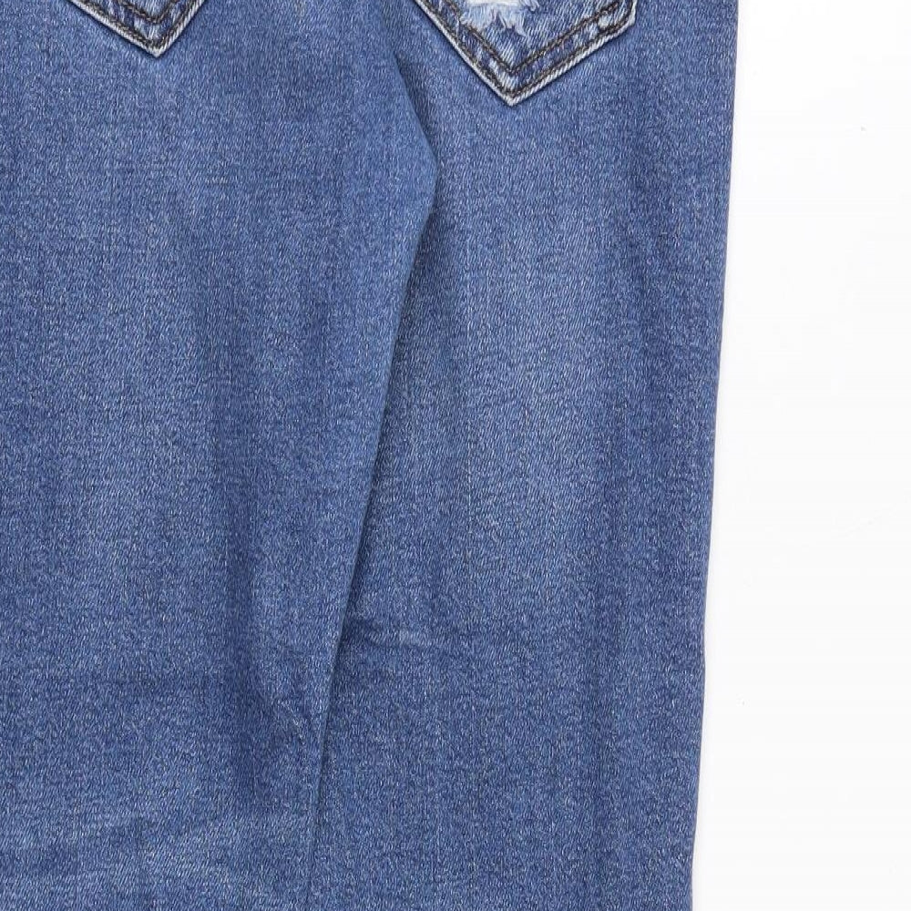 Topshop Womens Blue Cotton Straight Jeans Size 28 in Regular Zip