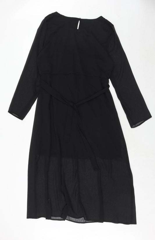 Yessica Womens Black Polyester Trapeze & Swing Size 14 Round Neck Button