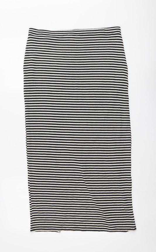 H&M Womens Black Striped Polyester A-Line Skirt Size M