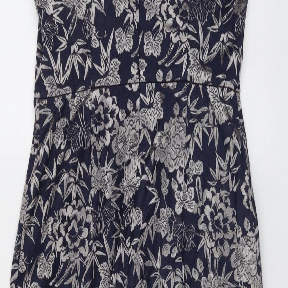 Oasis Womens Blue Floral Cotton Bodycon Size 8 Off the Shoulder Zip