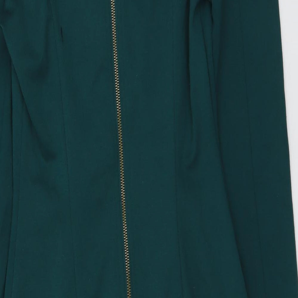 Love 21 Womens Green Polyester A-Line Size M V-Neck Zip
