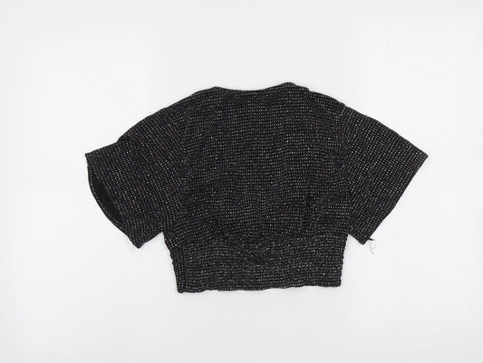 Zara Womens Black Polyester Cropped Blouse Size M V-Neck