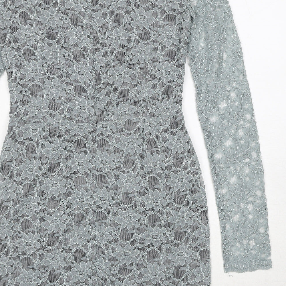 Jones+Jones Womens Blue Floral Polyester A-Line Size 8 Boat Neck Zip