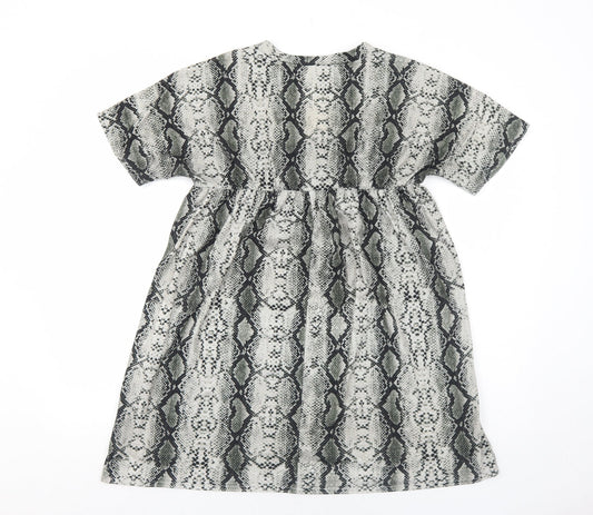 ASOS Womens Multicoloured Animal Print Polyester Skater Dress Size 10 V-Neck Pullover - Snakeskin Pattern