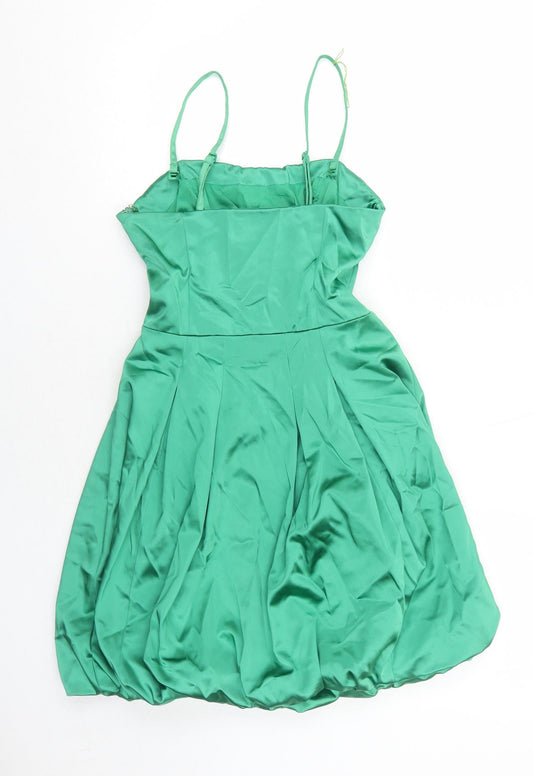 Coast Womens Green Polyester Slip Dress Size 6 Round Neck Zip