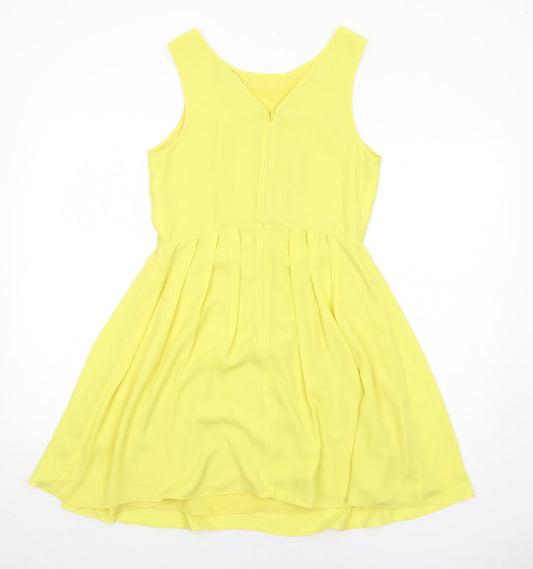 Topshop Womens Yellow Polyester Trapeze & Swing Size 12 Round Neck Zip