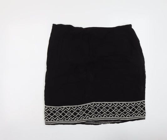 Monsoon Womens Black Geometric Polyester A-Line Skirt Size 8 Zip