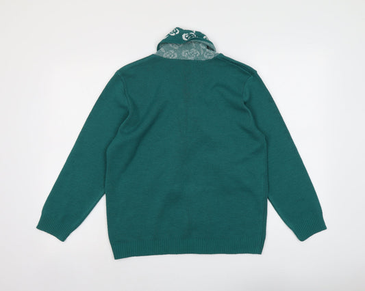 Autonomy Womens Green V-Neck Acrylic Pullover Jumper Size M - Scarf Neck Detail