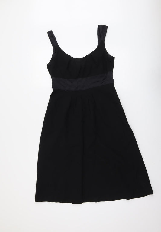 Additional front view of Linea women’s black polyester skater dress, size UK 10, round neck zip