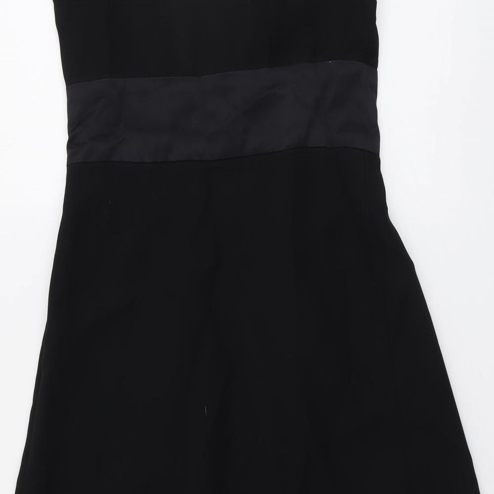 Linea Womens Black Polyester Skater Dress Size 10 Round Neck Zip