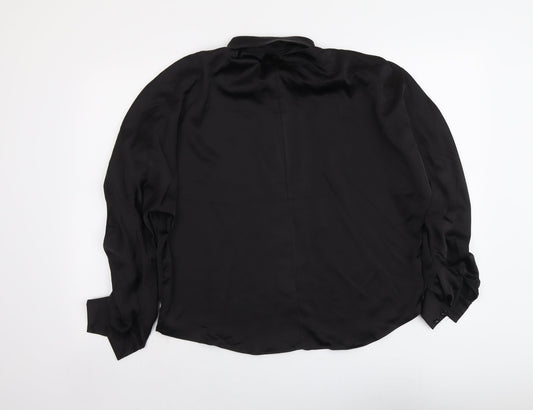 Boohoo Womens Black Polyester Basic Button-Up Size 10 Collared