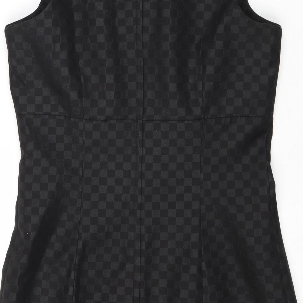 NEXT Womens Black Geometric Polyester A-Line Size 12 V-Neck Zip