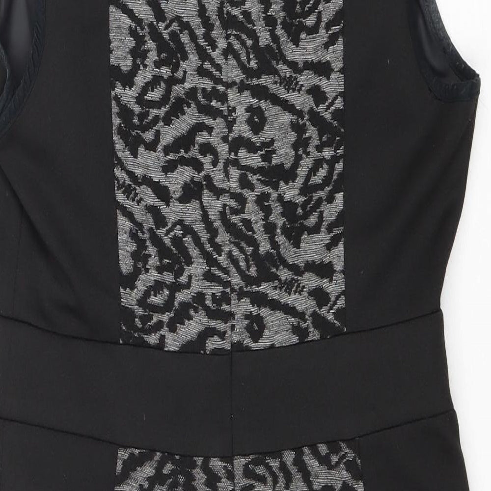 NEXT Womens Black Geometric Polyester A-Line Size 12 Round Neck Zip