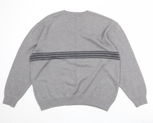 St Michael Mens Grey V-Neck Striped Wool Pullover Jumper Size L Long Sleeve