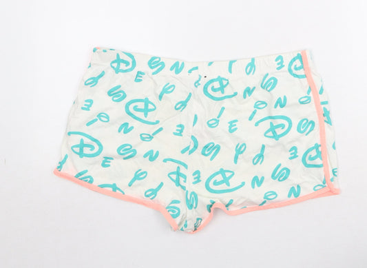 Disney Womens White Geometric Cotton Sweat Shorts Size M Regular Drawstring