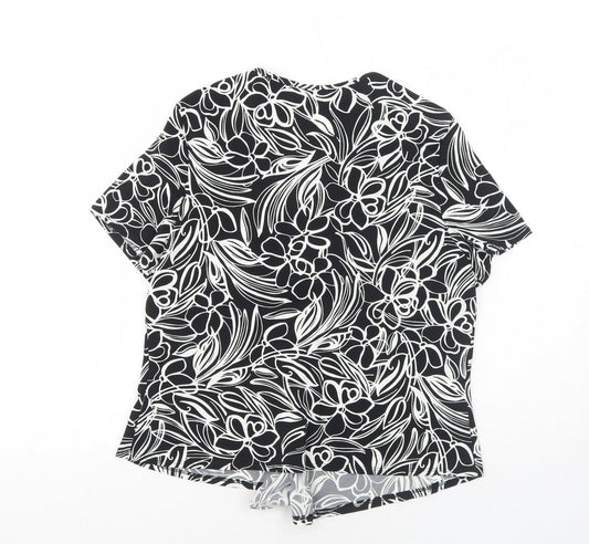 CC Womens Black Floral Polyester Basic Blouse Size M V-Neck