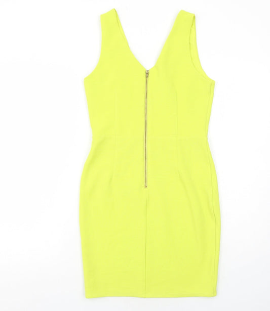 Miss Selfridge Womens Yellow Polyester Shift Size 10 V-Neck Zip