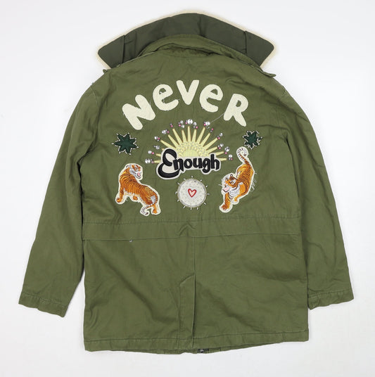 Pull&Bear Womens Green Jacket Size S Zip - Badges Detail