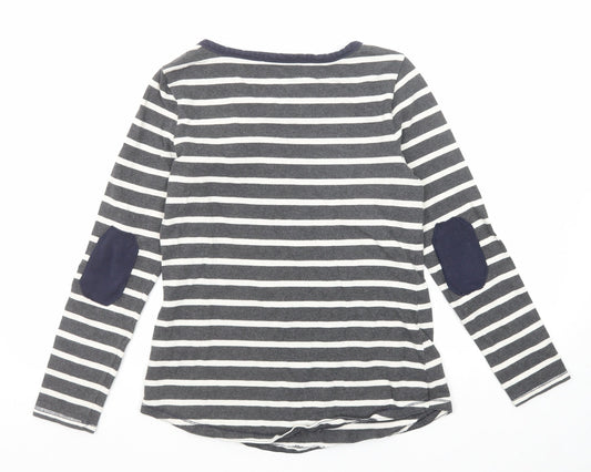 Gap Womens Grey Round Neck Striped Cotton Pullover Jumper Size S