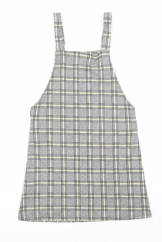 Divided by H&M Womens Multicoloured Plaid Cotton Pinafore/Dungaree Dress Size 8 Square Neck Buckle