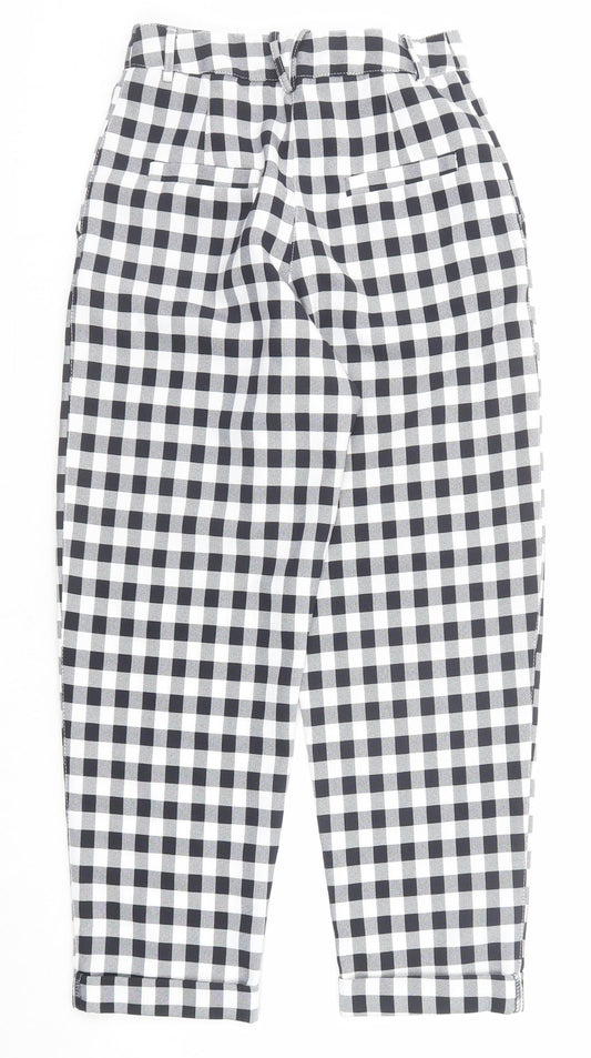Topshop Womens Black Check Polyester Chino Trousers Size 6 Regular Zip