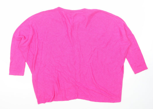 Blue Vanilla Womens Pink V-Neck Viscose Pullover Jumper One Size