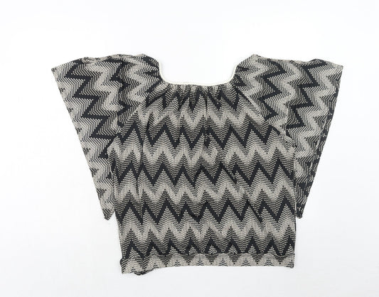 Blue vanilla Womens Black Geometric Polyester Basic Blouse Size S Round Neck