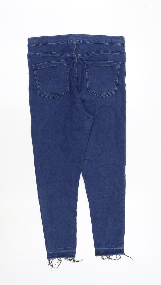 Topshop Womens Blue Cotton Skinny Jeans Size 32 in Regular Zip - Frayed Hem