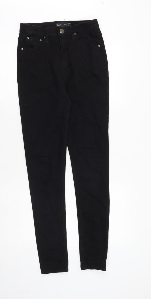 Additional front view of I SAW IT FIRST women’s black cotton skinny jeans, size UK 6, regular zip