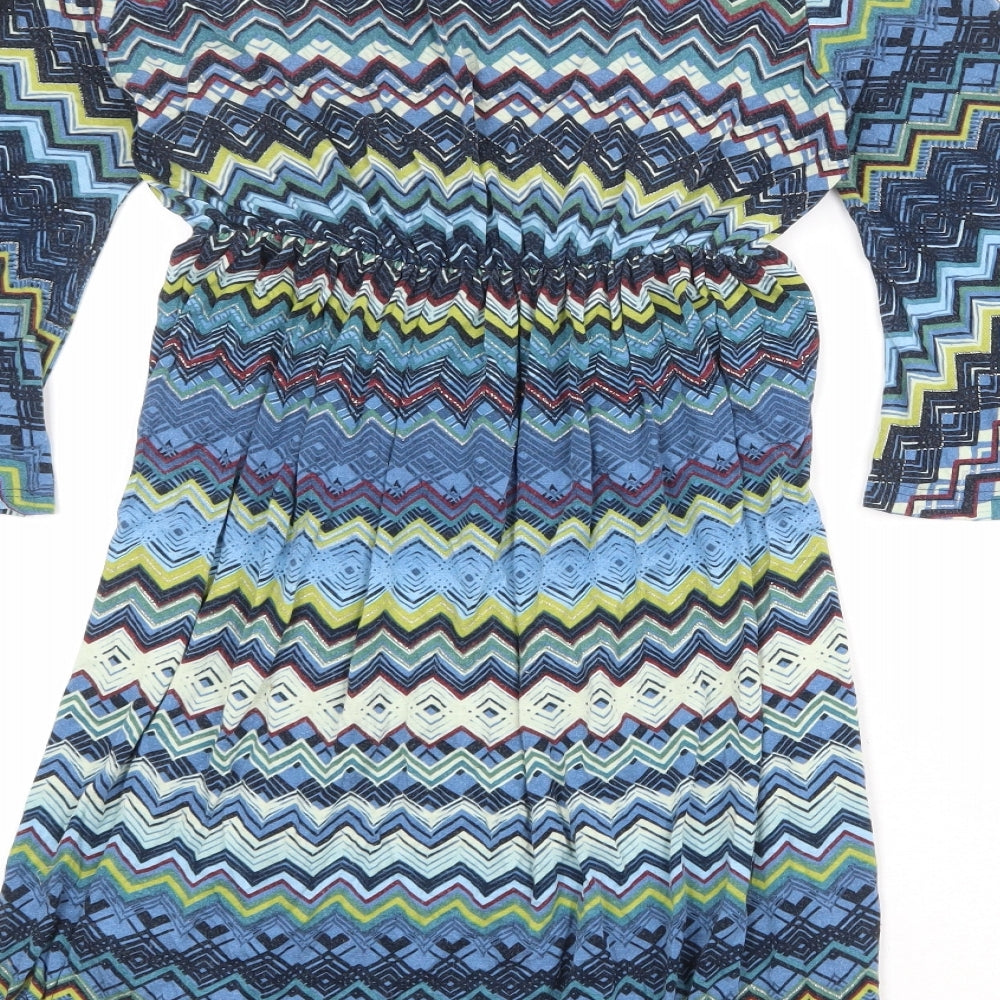 Bomeo of Buliet Womens Multicoloured Geometric Polyester Skater Dress Size M V-Neck Pullover